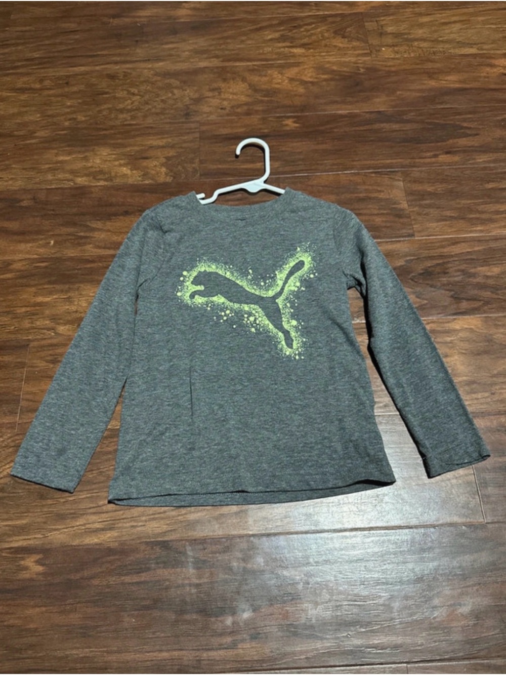 Puma Gray Long Sleeve Tee with Neon Yellow Splash Logo